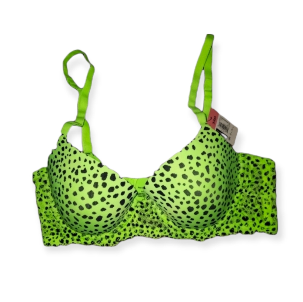 NO BOUNDARIES neon Green leopard print bra size 32d